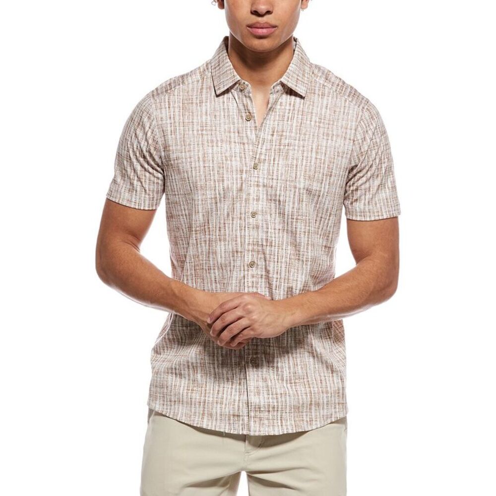 Raffi Mens  Brushed Gingham Button Shirt, Brown